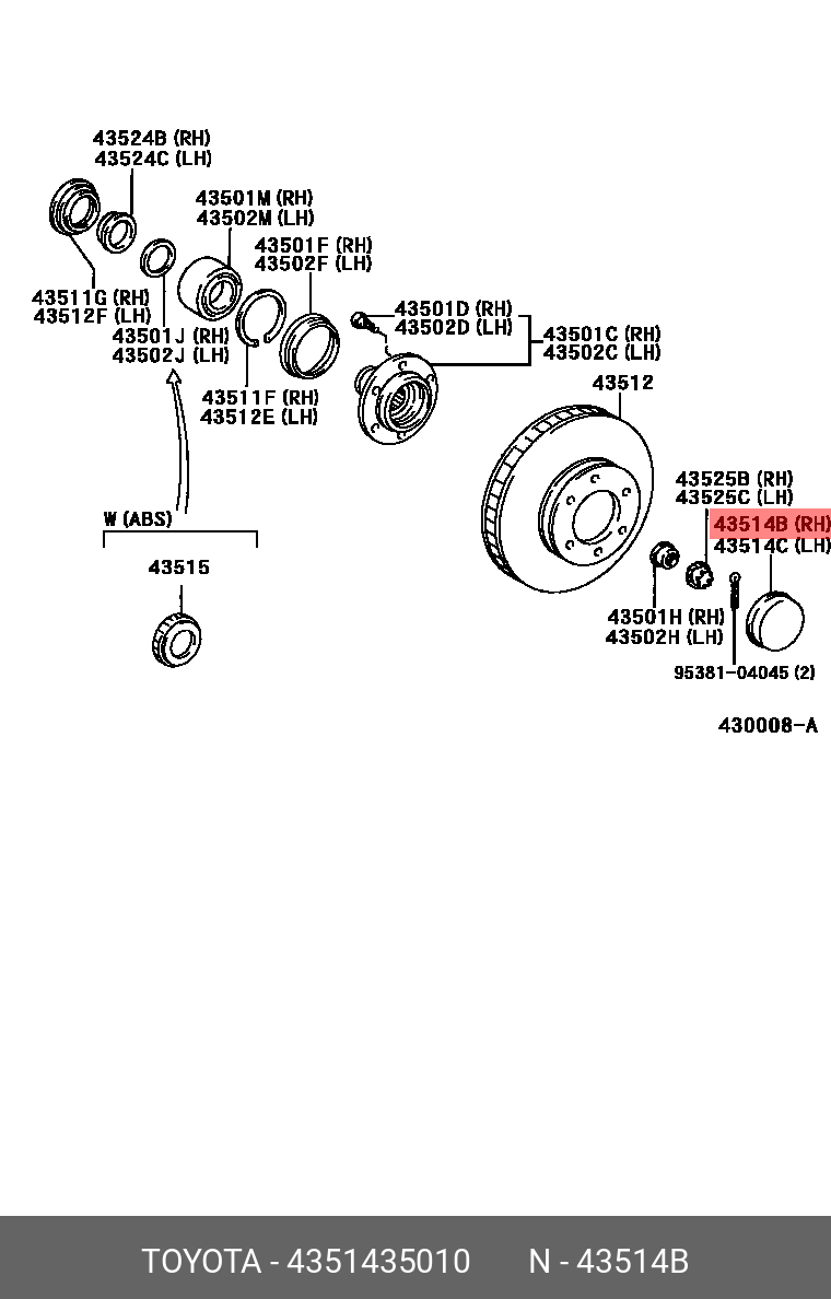 Комплект подшипника ступицы колеса - Toyota 43514-35010