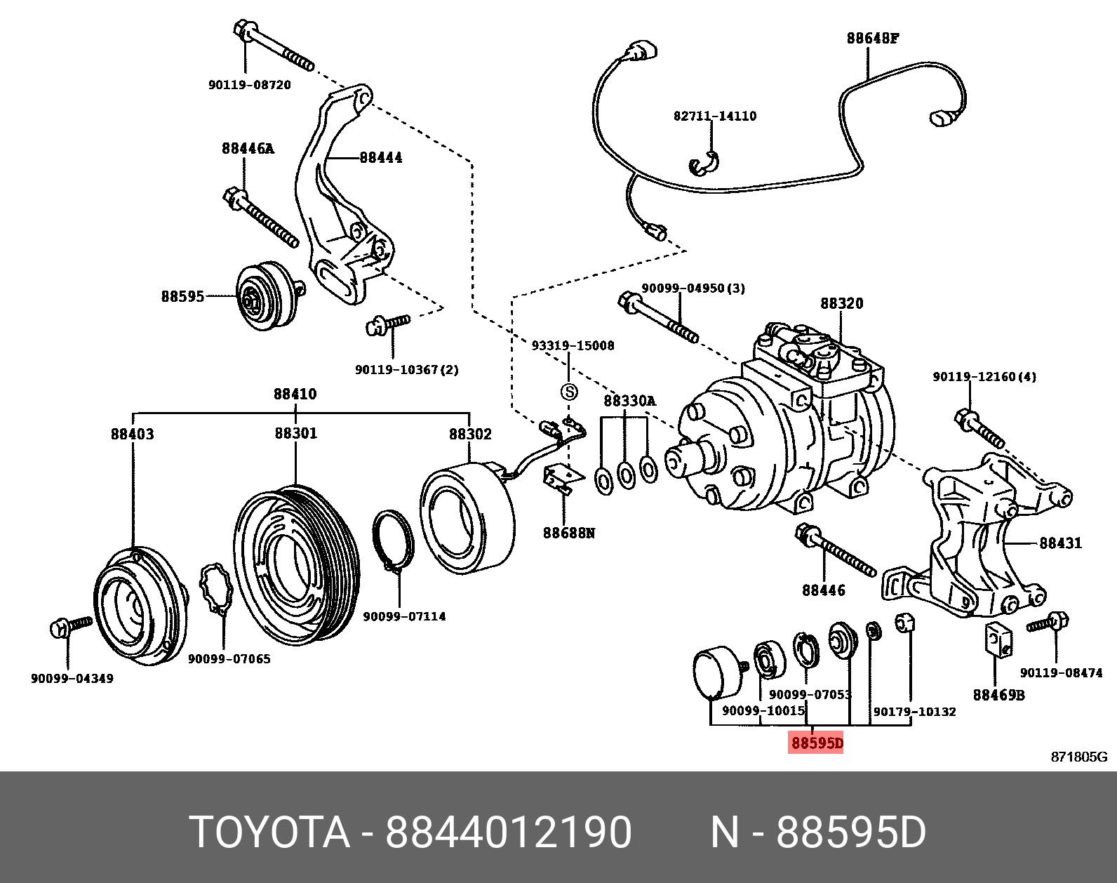 Паразитный / ведущий ролик, поликлиновой ремень - Toyota 88440-12190