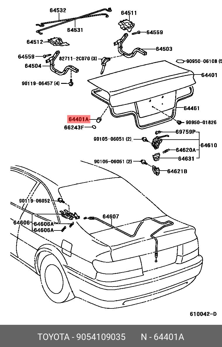 Отбойник резиновый крышки багажника - Toyota 90541-09035