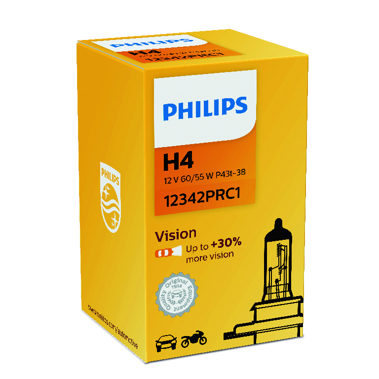 Лампа H4 12V 6055w P43t-38 C1 +30% Vision Philips                12342PRC1