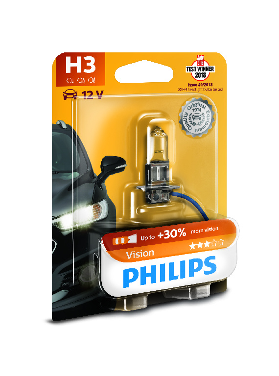 Лампа H3 Vision +30% 12V 55W PK22s B1 - Philips 12336PRB1