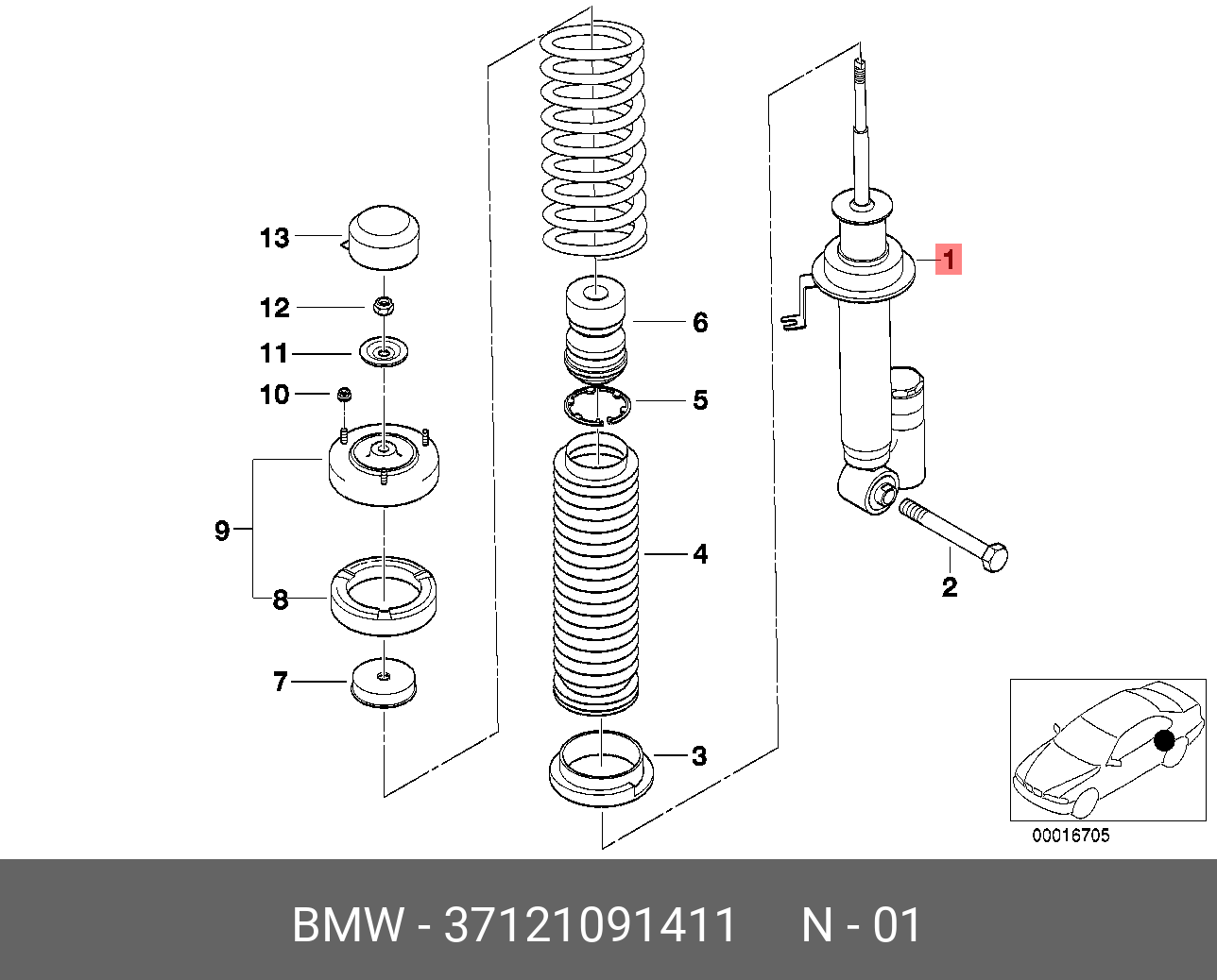 Амортизатор | зад | - BMW 37 12 1 091 411