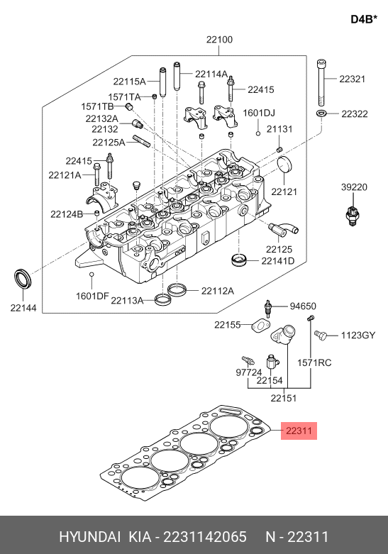Прокладка головки блока цилиндров - Hyundai/Kia 2231142065