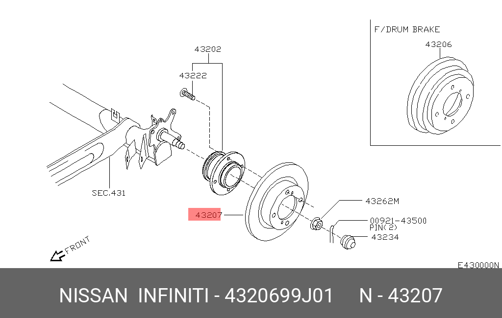 Диск тормозной | зад прав/лев | - Nissan 43206-99J01