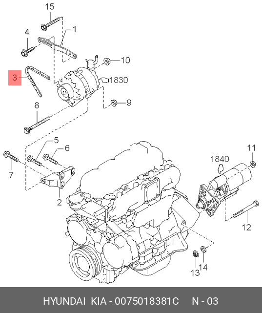 Приводной ремень l=90см - Hyundai/Kia 0075018381C