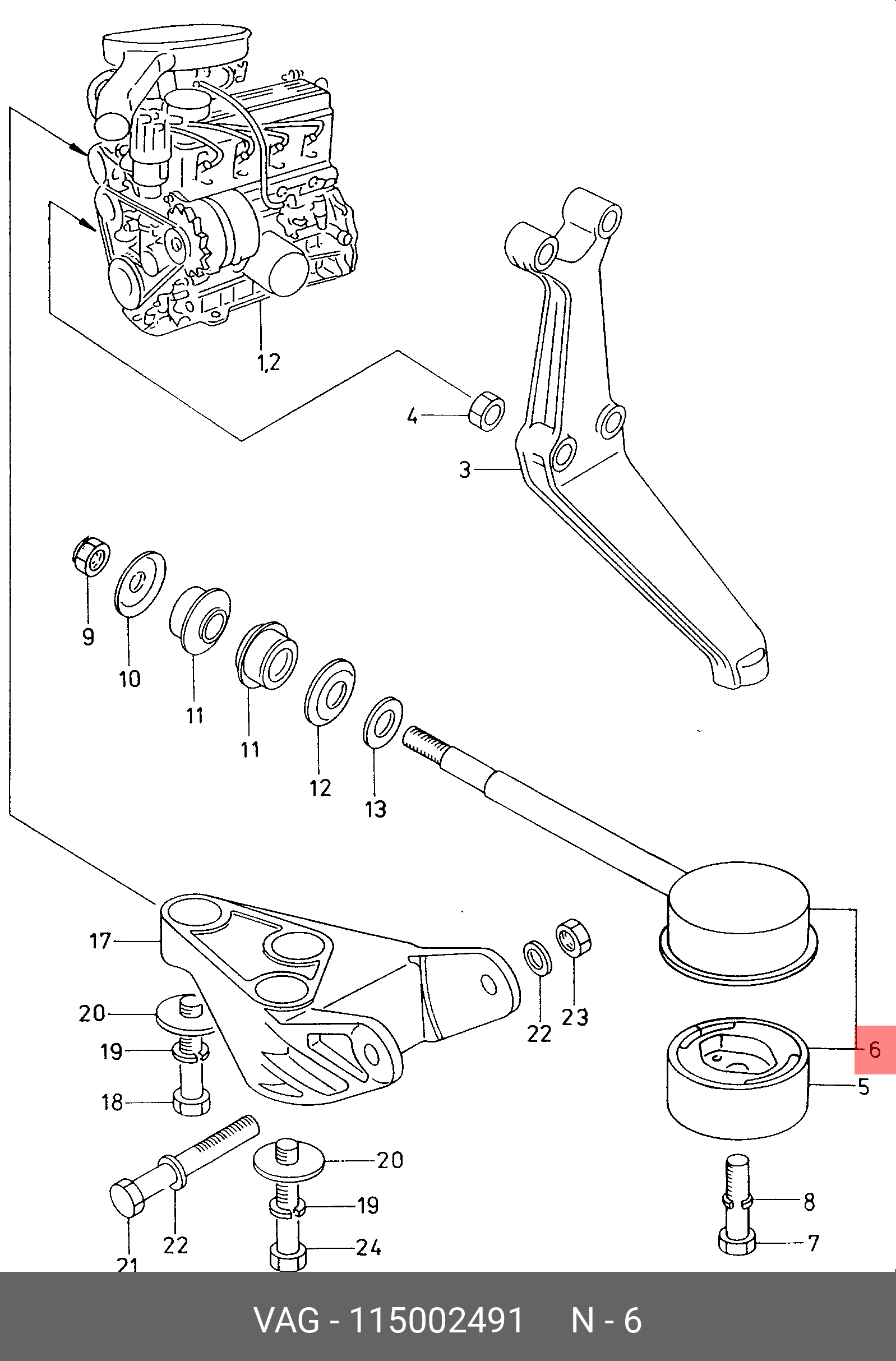 Сайлентблок рычага подвески - VAG 115002491