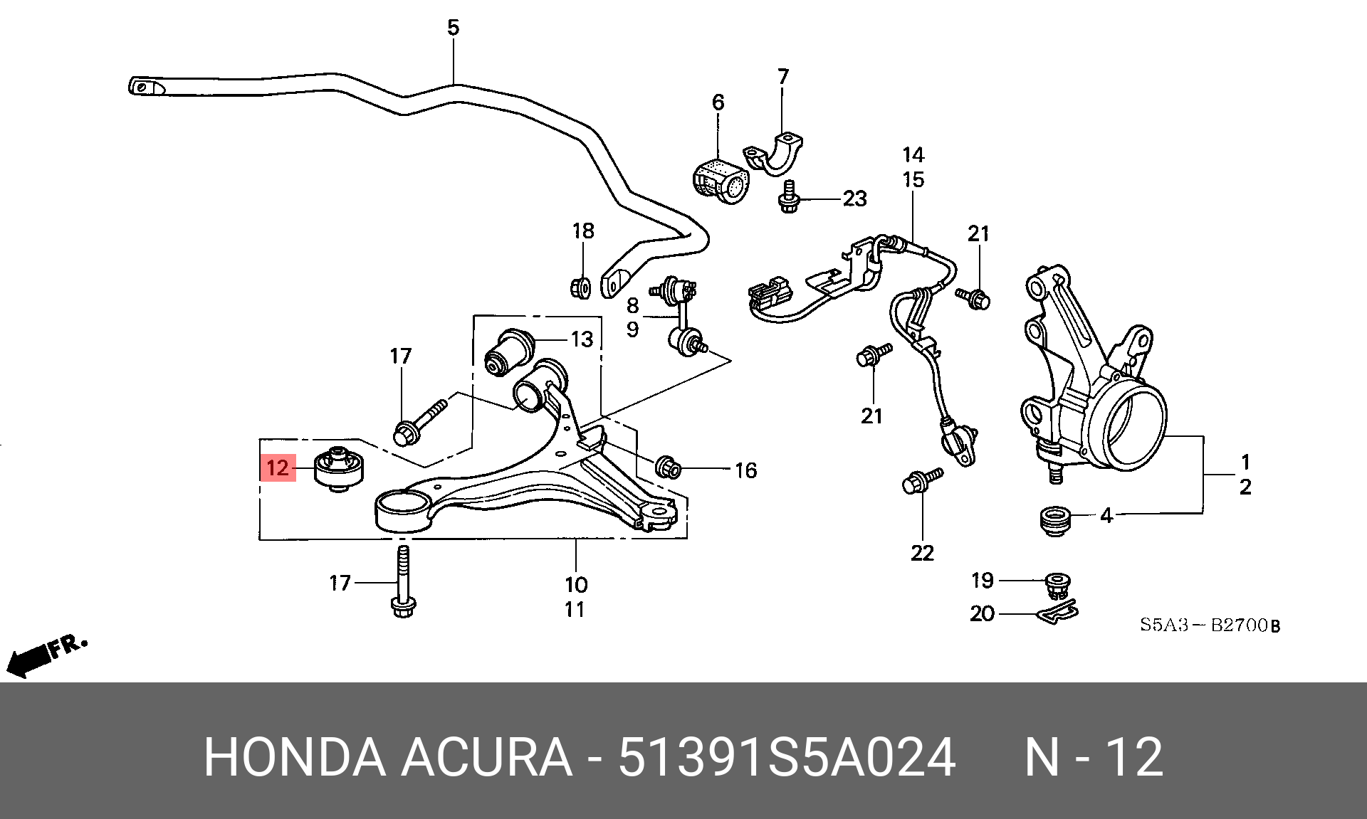 Сайлентблок переднего рычага | перед прав | - Honda 51391-S5A-024