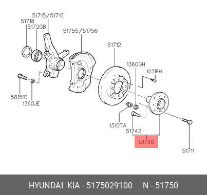 Ступица колеса | перед | - Hyundai/Kia 5175029100