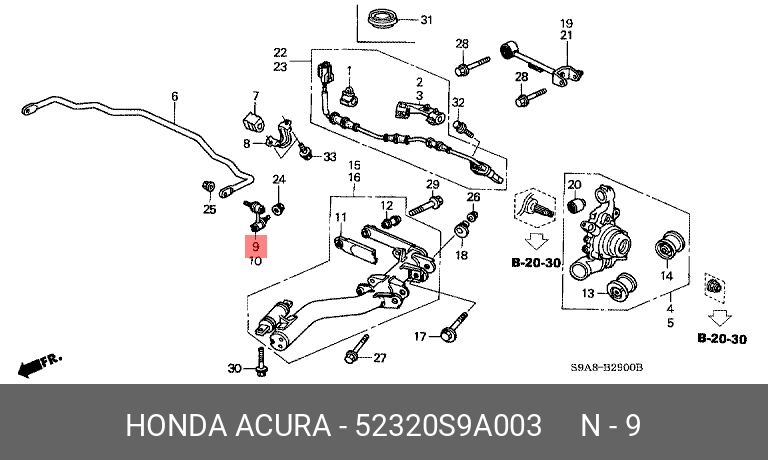 Стойка стабилизатора | зад прав | - Honda 52320-S9A-003