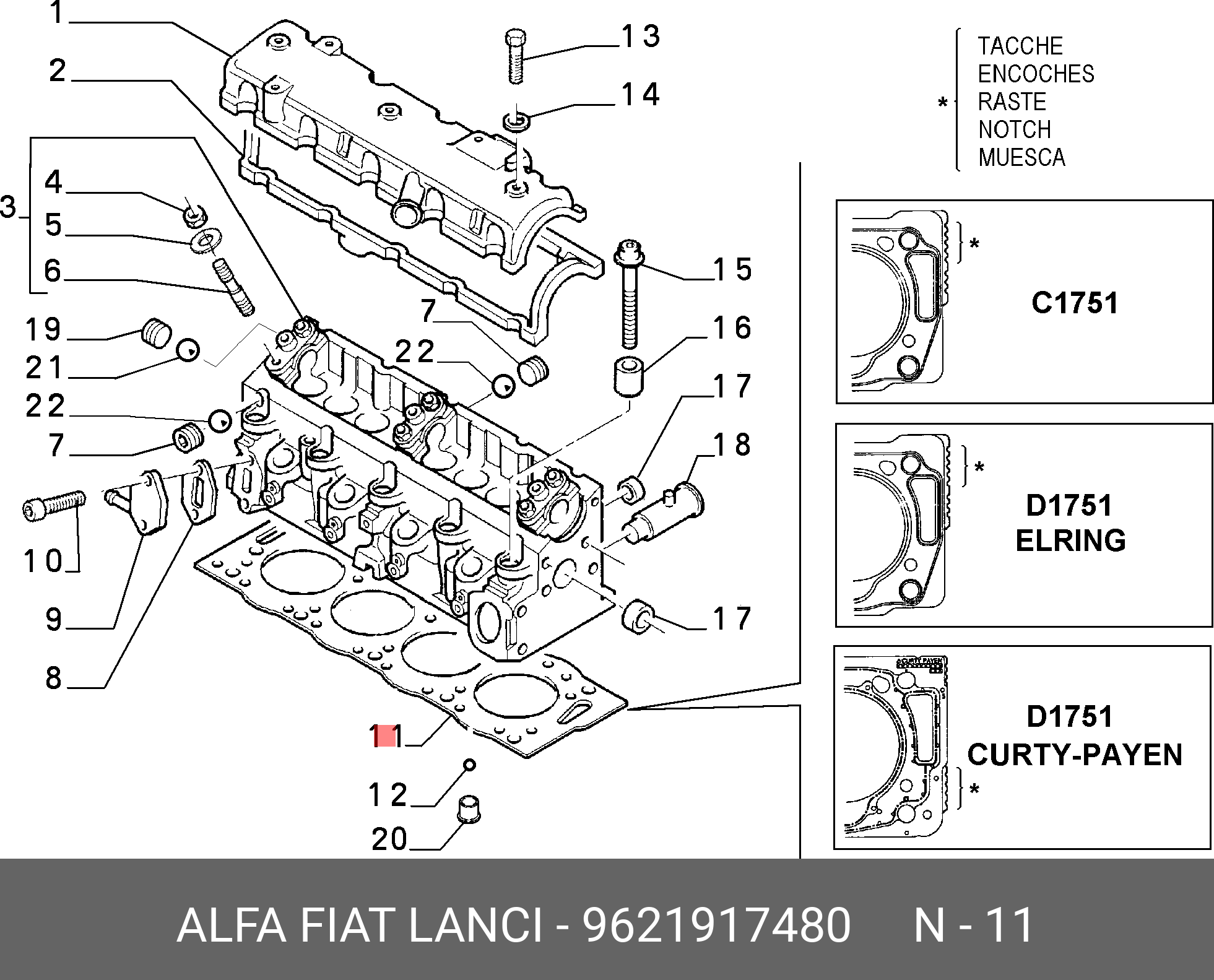 Прокладка головки блока цилиндров - Fiat/Alfa/Lancia 9621917480