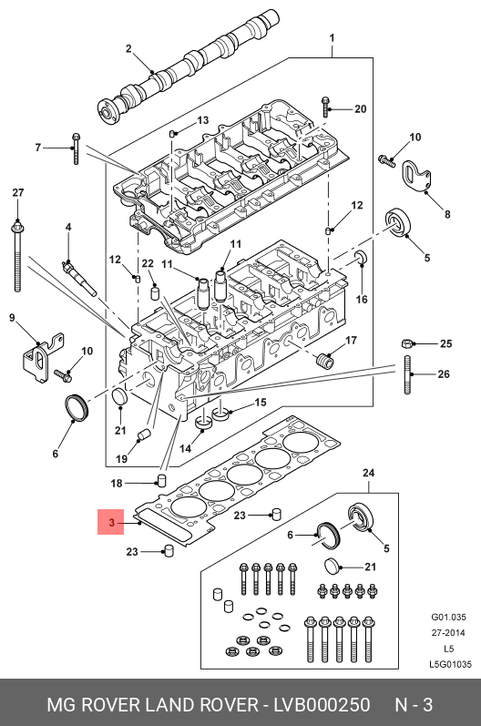 Прокладка головки блока цилиндров - Land Rover LVB000250