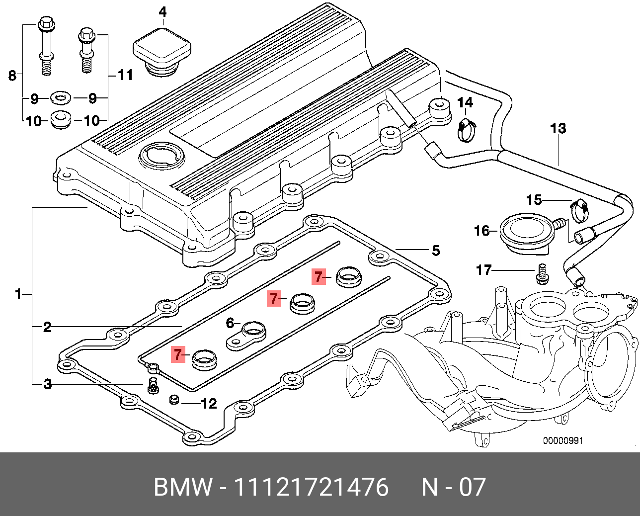 Прокладка крышки клапанов - BMW 11 12 1 721 476
