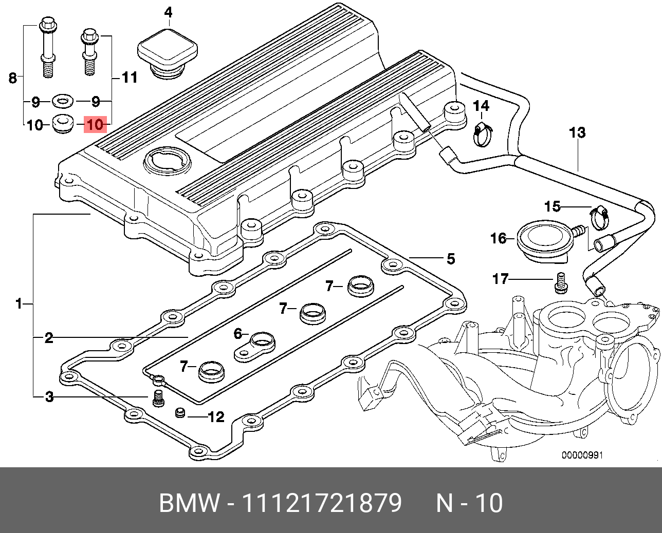 Прокладка под болты крышки головки блока цилиндров - BMW 11 12 1 721 879
