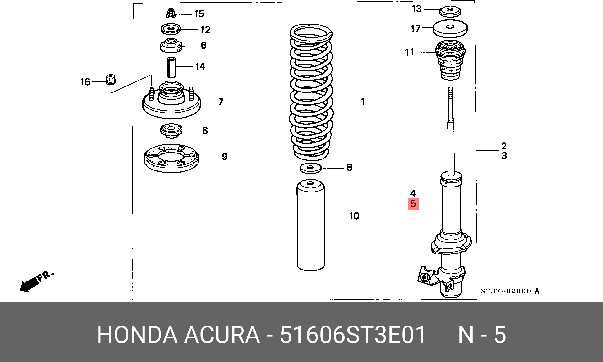 Амортизатор | перед прав | - Honda 51606-ST3-E01