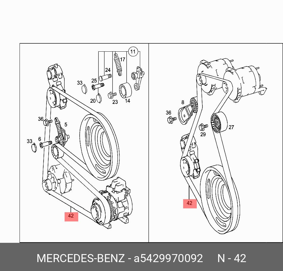 Ремень поликлиновый - Mercedes A5429970092