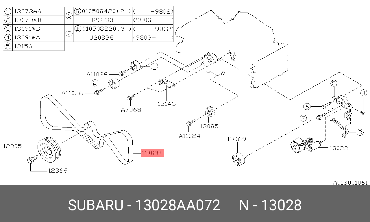 Ремень ГРМ - Subaru 13028AA072