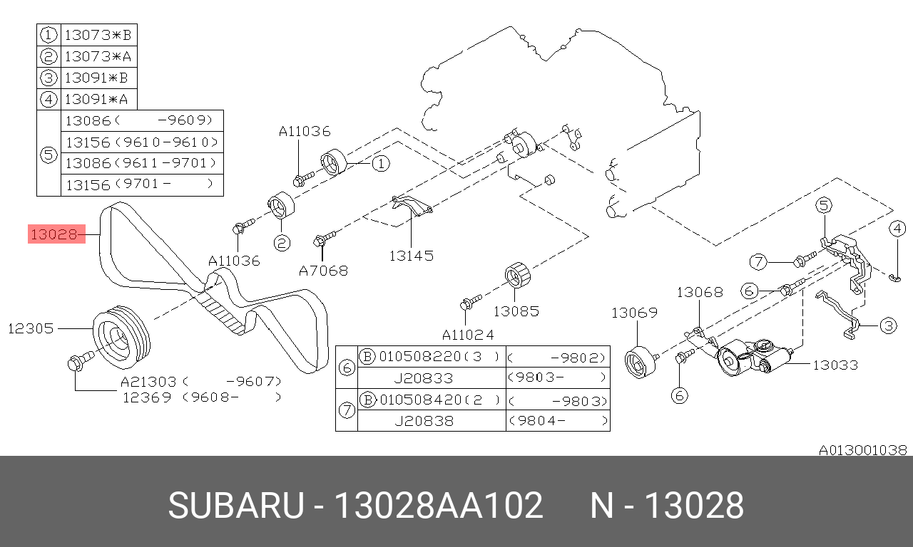 Ремень ГРМ - Subaru 13028AA102
