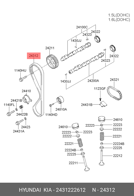 Ремень ГРМ - Hyundai/Kia 2431222612