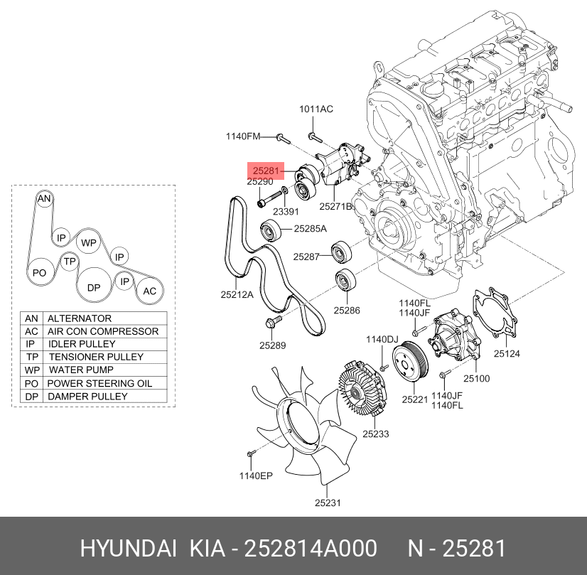 Натяжитель приводного ремня - Hyundai/Kia 252814A000