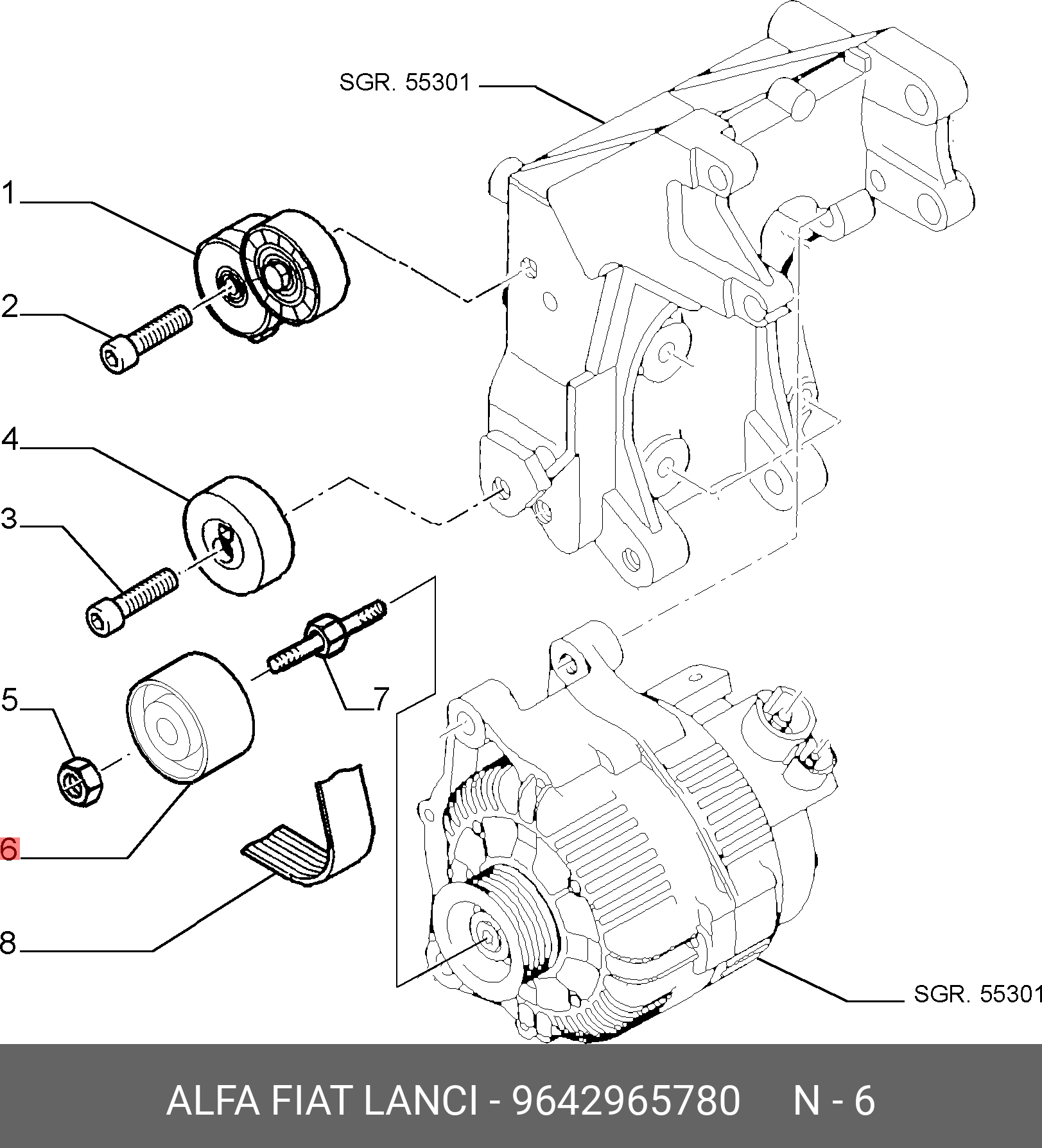 Промежуточный ролик поликлинового ремня - Fiat/Alfa/Lancia 9642965780