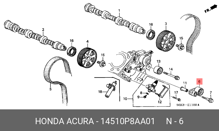 Ролик натяжной ГРМ - Honda 14510-P8A-A01
