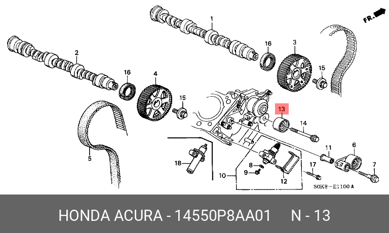 Ролик обводной ремня ГРМ - Honda 14550-P8A-A01