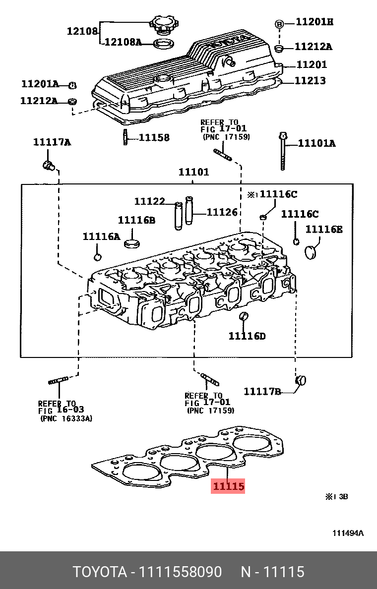 Прокладка головки блока цилиндров - Toyota 11115-58090
