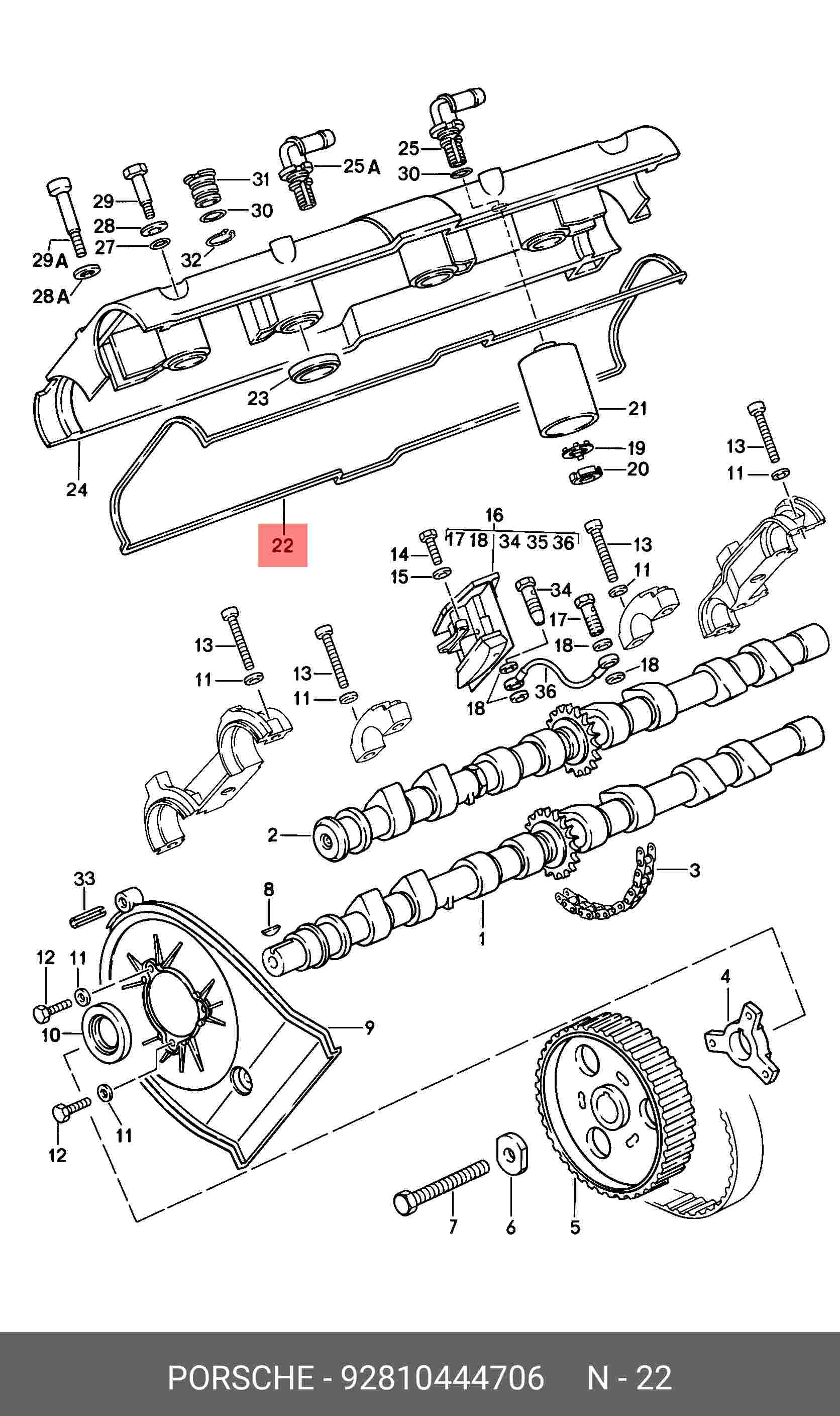 Прокладка крышки клапанов - Porsche 92810444706