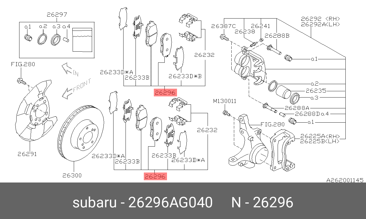 Колодки тормозные дисковые | перед | - Subaru 26296AG040