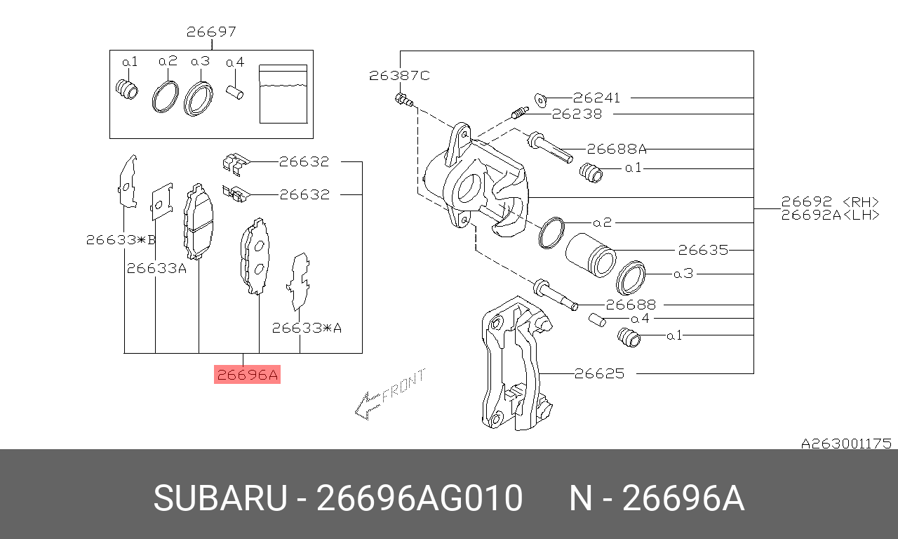 Колодки тормозные дисковые | зад прав/лев | - Subaru 26696-AG010