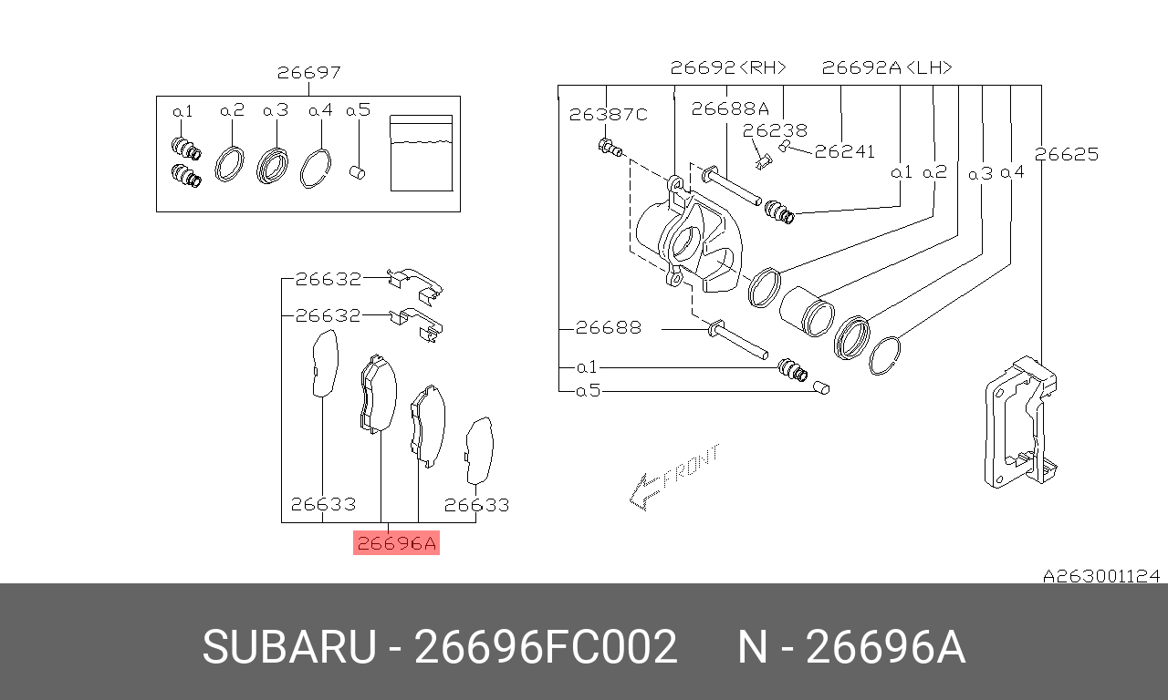 Колодки тормозные дисковые | зад | - Subaru 26696FC002