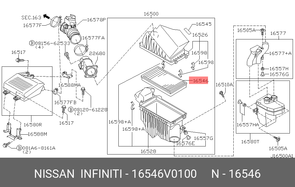 Фильтр воздушный - Nissan 16546-V0100