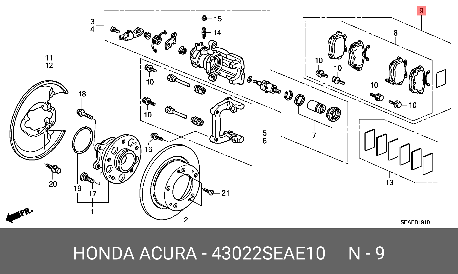Колодки тормозные дисковые | зад | - Honda 43022-SEA-E10