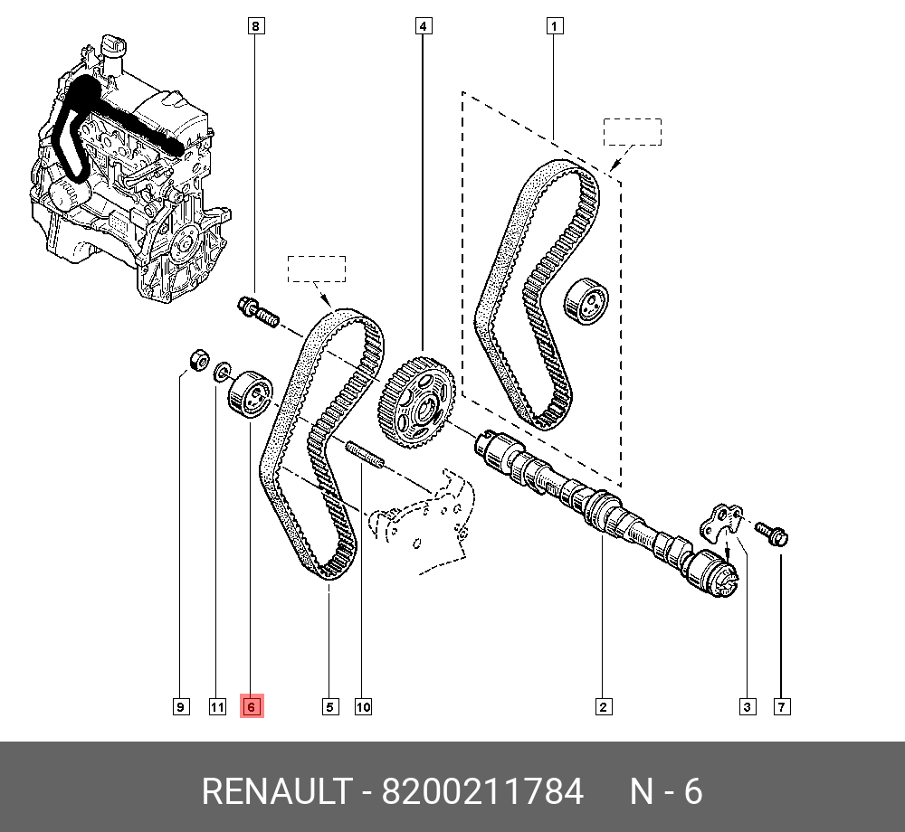 Ролик-натяжитель ремня ГРМ - Renault 8200211784