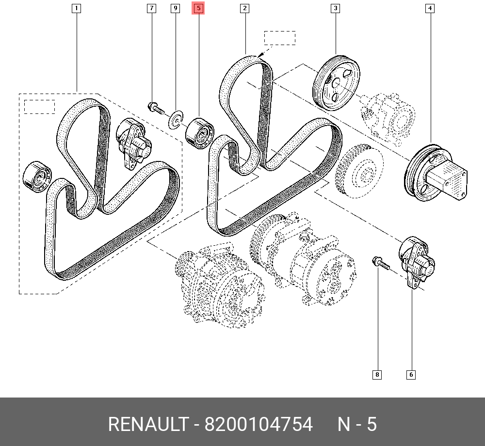 Ролик обводной приводного ремня  - Renault 8200104754