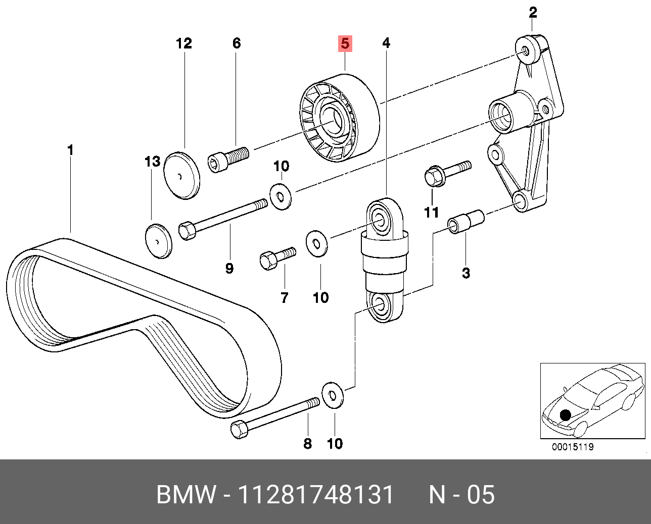 Ролик натяжной навесного оборудования - BMW 11 28 1 748 131
