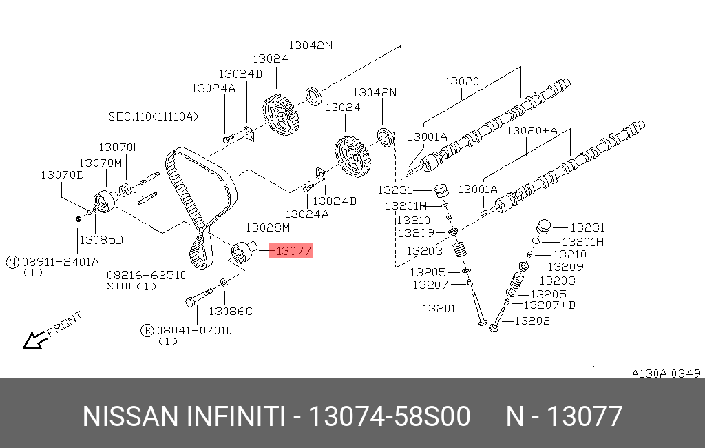 Ролик обводной ремня ГРМ - Nissan 13074-58S00