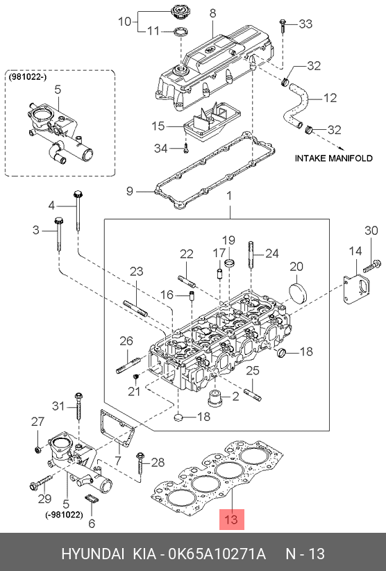 Прокладка головки блока цилиндров - Hyundai/Kia 0K65A10271A