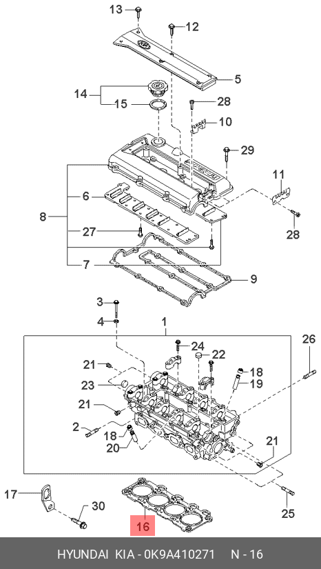 Прокладка головки блока цилиндров - Hyundai/Kia 0K9A410271