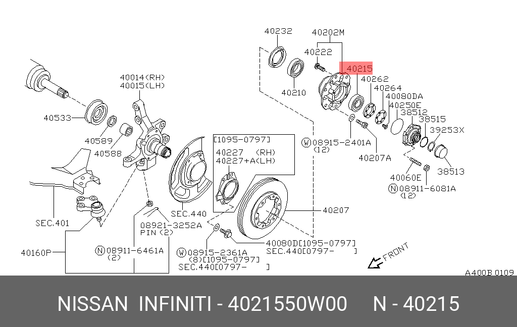 Комплект подшипника ступицы колеса | перед | - Nissan 40215-50W00