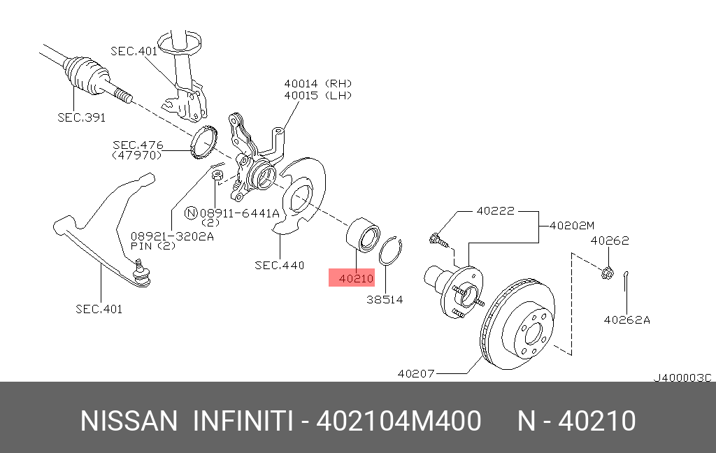 Комплект подшипника ступицы колеса | перед | - Nissan 40210-4M400