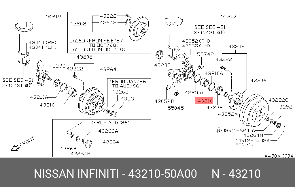 Комплект подшипника ступицы колеса | зад | - Nissan 43210-50A00