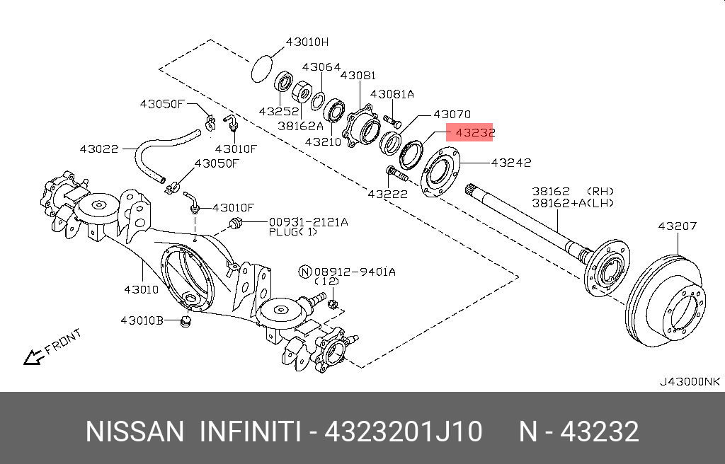 Комплект подшипника ступицы колеса | зад | - Nissan 43232-01J10
