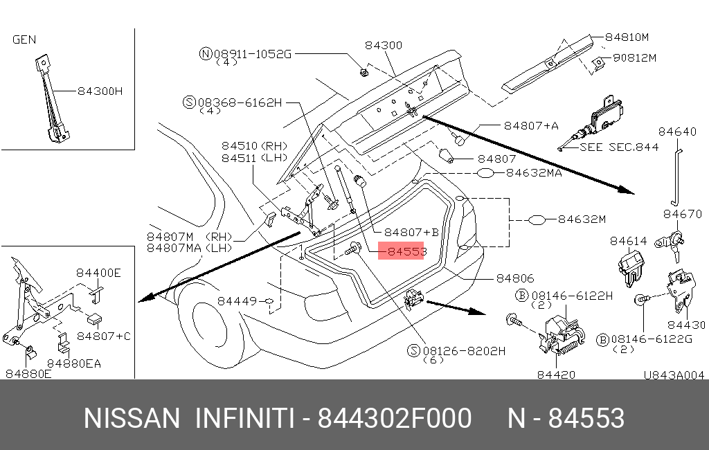 Амортизатор крышки багажника - Nissan 84430-2F000