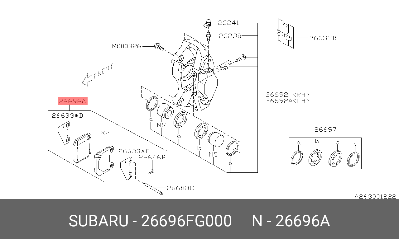 Колодки тормозные дисковые | зад | - Subaru 26696FG000