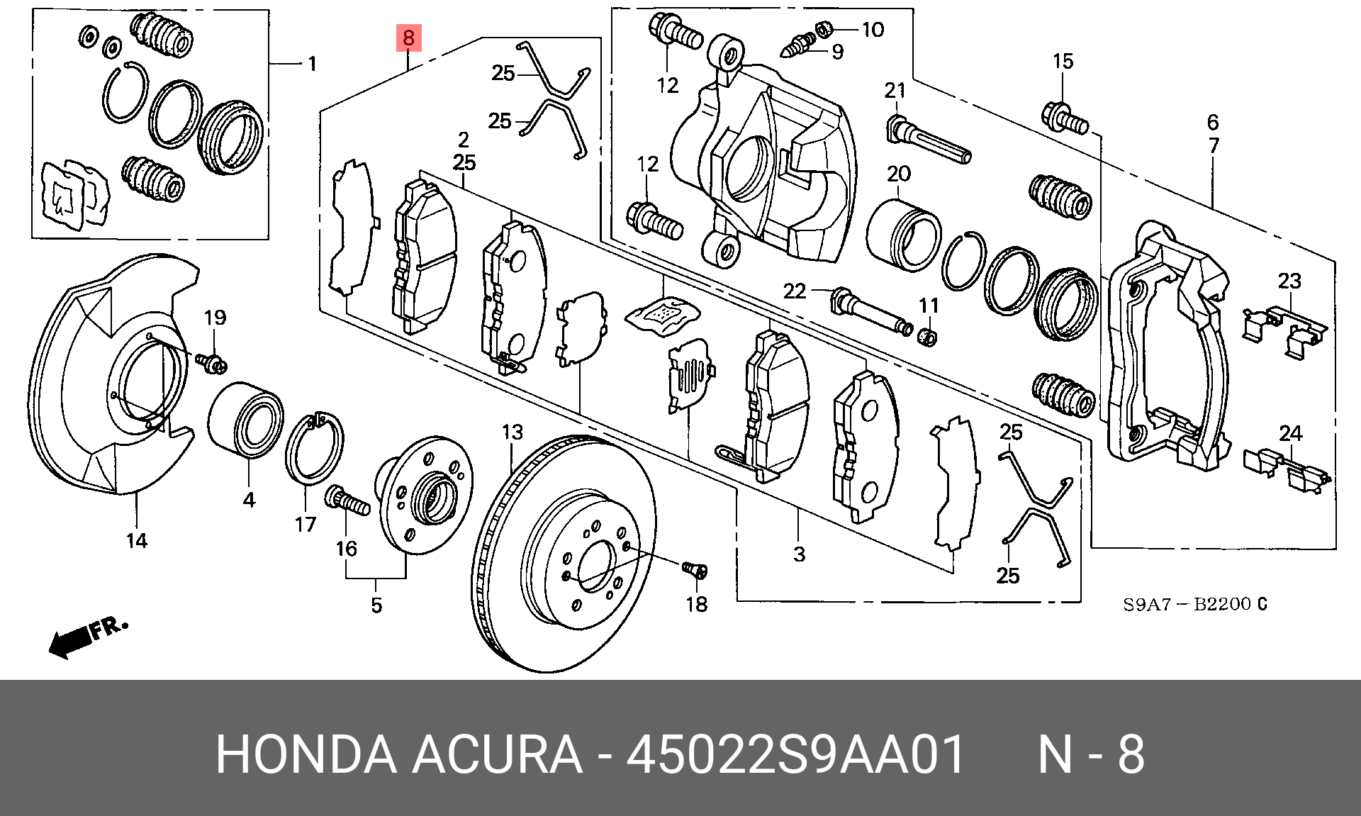 Колодки тормозные дисковые| перед | - Honda 45022-S9A-A01