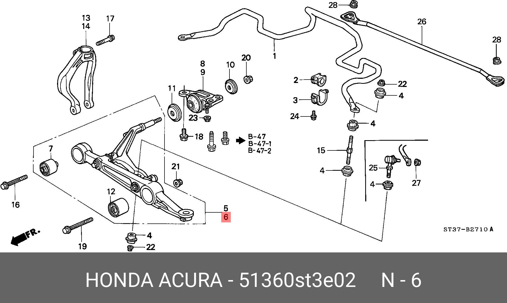 Рычаг подвески | перед лев | - Honda 51360-ST3-E02