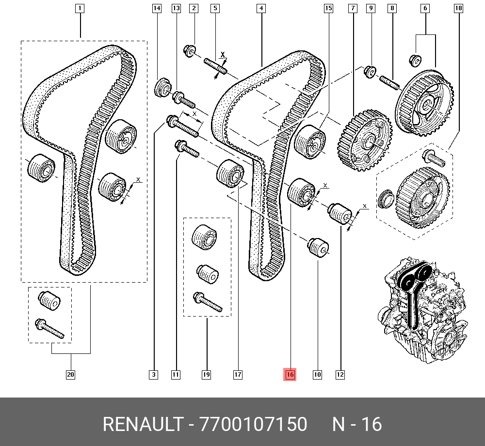 Промежуточный ролик ремня ГРМ - Renault 7700107150