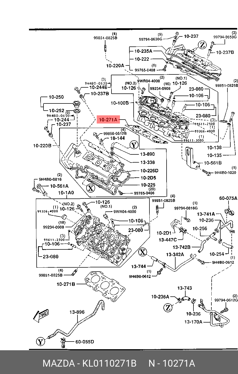 Прокладка головки блока цилиндров - Mazda KL01-10-271B