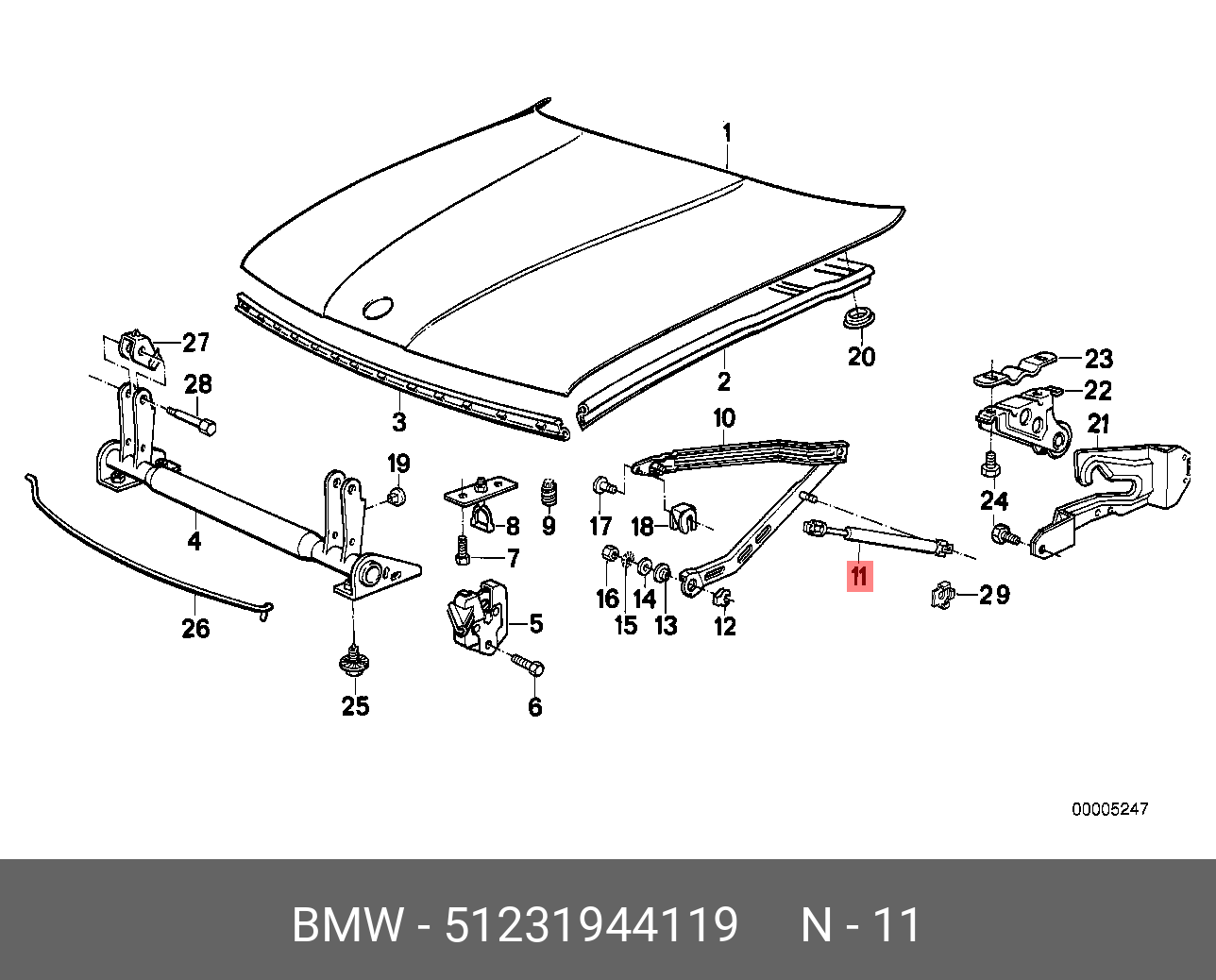Амортизатор капота  - BMW 51 23 1 944 119